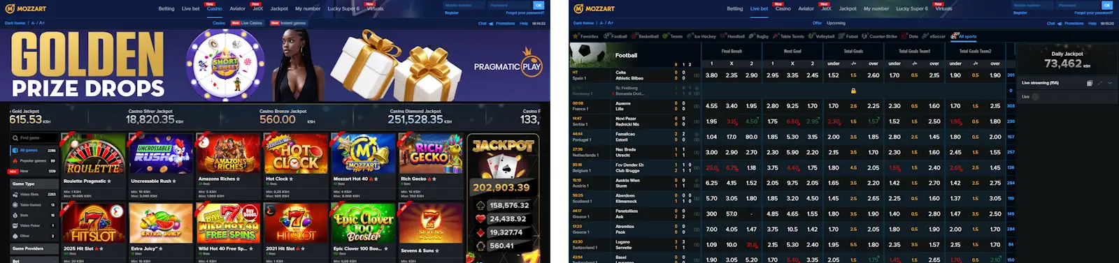 MozzartBet Live Casino and Live Betting Screenshot